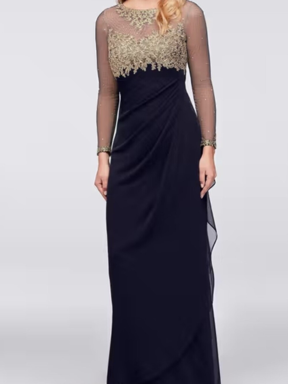 Xscape Illusion Long Sleeve Lace Matte Jersey Gown Sz 12 Formal Wedding Party